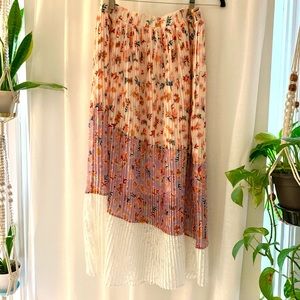 Pleated Floral Midi Skirt